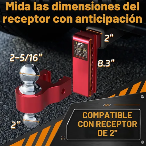 Vista 2 de Enganche de remolque ajustable rojo para receptor de 2 pulgadas, caída Receptor 2IN-Rojo
