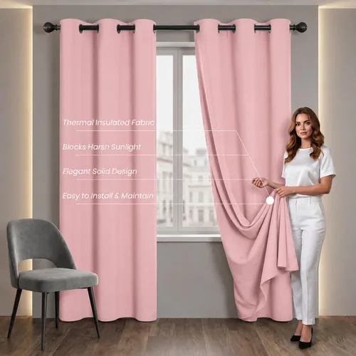 Vista 5 de Cortinas opacas para oscurecer la habitación, con aislamiento térmico, cortinas opacas con ojales para puertas y ventanas de poliéster