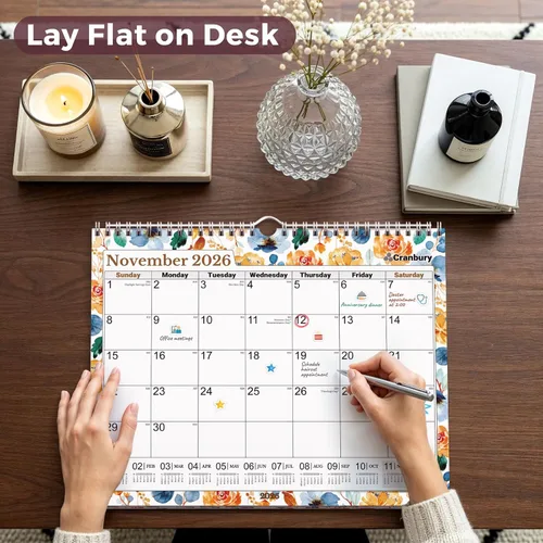Vista 8 de CRANBURY 2026 Calendario de pared grande 12x15, calendario mensual floral colgante de 12 x 15 con grandes espacios diarios, enero–diciembre de 2026