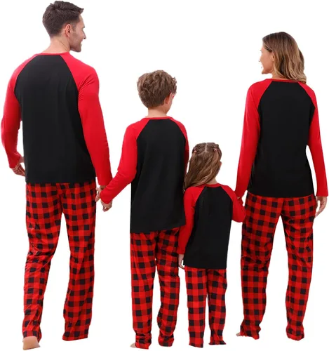 Vista 3 de Awoscut Pijamas de Navidad para la familia, conjuntos de pijamas de Navidad a juego para parejas, adultos y niños, pijamas de Navidad