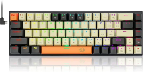 Vista 9 de Redragon Teclado mecánico 60% para juegos, 68 teclas, teclado RGB de oficina con cable con teclas de flecha, macro programable, interruptores rojos