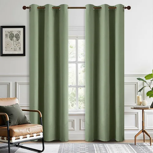 Vista 50 de DONREN Cortinas opacas completas para dormitorio, aislamiento térmico y reducción de ruido, cortinas de lino con ojales para sala de estar y Negro