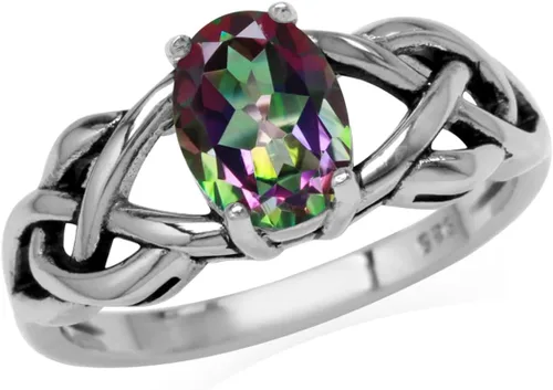 Vista 14 de Silvershake - Anillo de plata de ley 925 con piedra de nacimiento ovalada de 8 x 6 mm, acabado antiguo o chapado en oro amarillo, con nudo celta