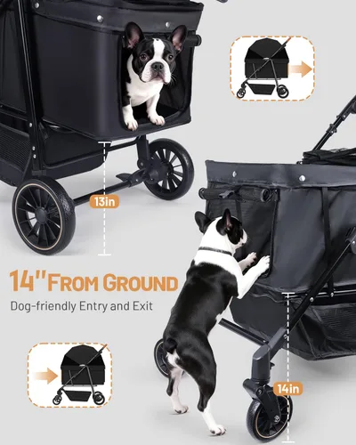 Vista 6 de Cochecito para perros medianos de hasta 66 libras, se adapta a perros grandes seleccionados, cochecito para mascotas para 2 perros pequeños con asa