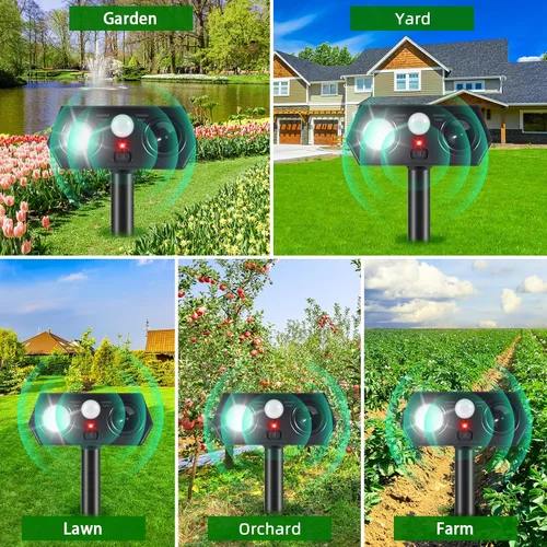 Vista 7 de Sonic Racoon Fortress Pro IP65 - Repelente solar ultrasónico de animales, dispositivos repelentes de ciervos para exteriores, alarmas disuasorias