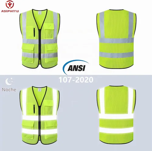 Vista 3 de Chaleco de seguridad reflectante para hombres y mujeres, chaleco de construcción que cumple con el estándar ANSI/ISEA 173-amarillo