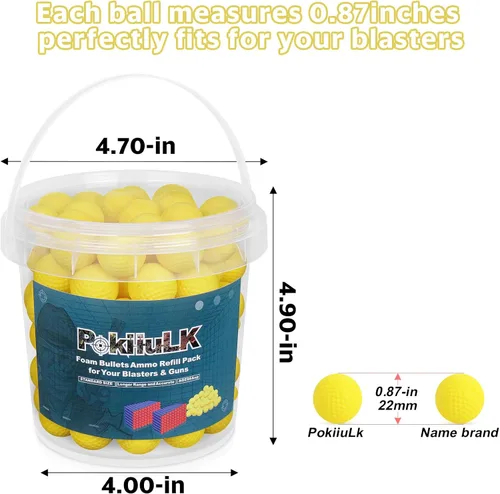Vista 2 de 100 bolas Rival para pistolas Nerf Rival, balas redondas amarillas de 0.87 pulgadas con cubo, compatibles con pistolas Nerf Rival