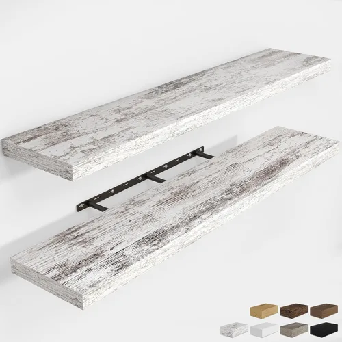 Vista 25 de RICHFOCUS Estantes flotantes de 8 pulgadas para estantes cuadrados de pared para dormitorio, cocina, baño, estante flotante de madera rústica