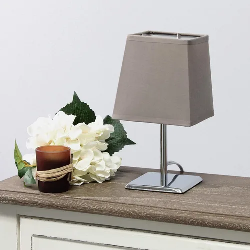 Vista 4 de Simple Designs LT2062-GRY - Mini lámpara de mesa de cromo cuadrado con pantalla de tela Empire, gris