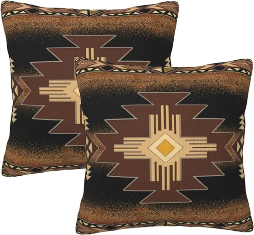 Vista 18 de Juego de 2 fundas de almohada de estilo étnico vintage, estampado geométrico azteca, étnico, tribal, para dormitorio, sala de estar, sofá