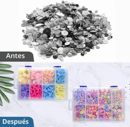 Vista 6 de 2 cajas de almacenamiento de plástico transparente de 8 rejillas con divisores ajustables, apilables, 8 compartimentos, caja organizadora pequeña