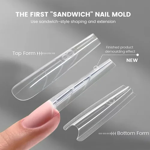 Vista 4 de 180 puntas de uñas redondas transparentes, 15 tamaños, forma superior e inferior, kit de extensiones de uñas profesionales de doble diseño, uñas a