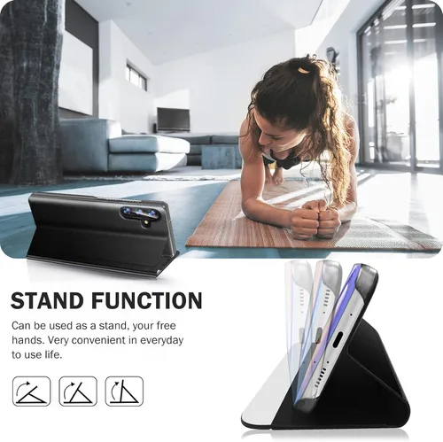 Vista 3 de Funda de teléfono para Samsung Galaxy A54 5G, Smart Clear View Window Luxury Slim para Galaxy A54 con soporte, funda protectora de cuero duro