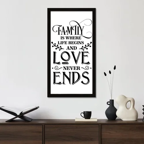 Vista 6 de Letrero de madera de 22 x 12 pulgadas con texto en inglés "Positive Saying Family is Where Life Begins and Love Never Ends Scripture Versículos