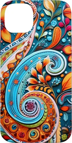 Vista 15 de Vivid Blue and Orange Paisley Floral Art Case for iPhone 17