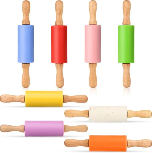 Vista 22 de Mini rodillo de silicona para niños, mango de madera antiadherente, 9 pulgadas, 1 paquete, color azul