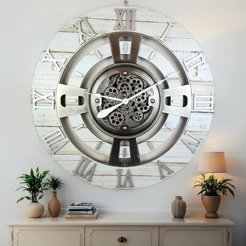 Vista 14 de ImprovingLife The Gears Reloj de pared con engranajes móviles reales línea Inglaterra (Verde Aguamarina, 24 pulgadas (60 cm))