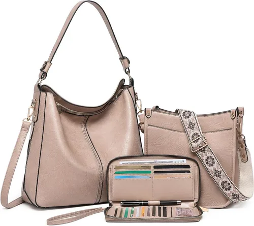Vista 12 de Carteras para Mujeres 3PCS, Juego de Bolsos Cruzados Bolso Grande de Cuero Carteras de Hombro con Billetera Correas Ajustables para Damas Tote