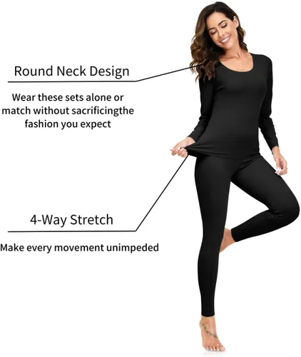 Vista 2 de YRW Ropa interior térmica para mujer, conjunto de pijama largo con forro polar, capa base suave, tallas S-XXL