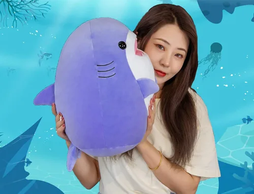 Vista 8 de Almohada suave de peluche de tiburón morado de 12.9 pulgadas, lindo peluche de tiburón para niños