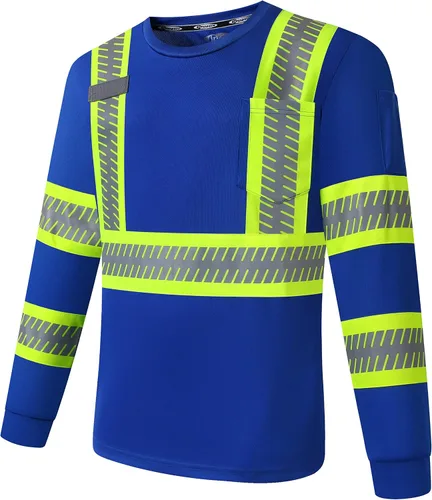 Vista 3 de JKSafety Camiseta de seguridad de manga larga de alta visibilidad con tiras reflectantes cosidas en bordes extendidos de color neón, camiseta