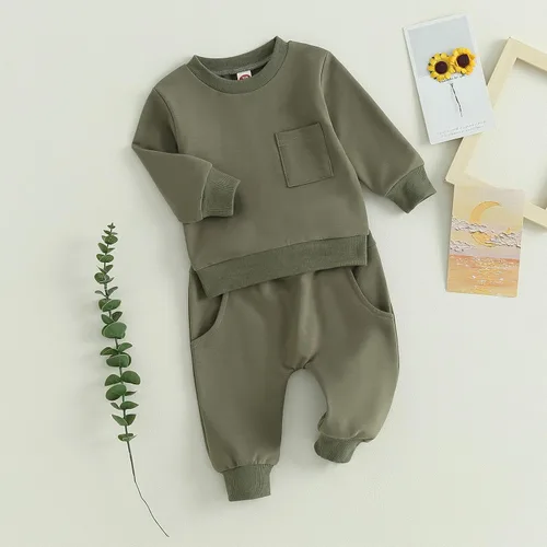 Vista 2 de Conjunto de sudadera de manga larga con cuello redondo y pantalones deportivos para bebés, ropa de invierno para bebé