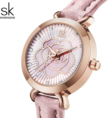 Vista 4 de SHENGKE Reloj de cuero para mujer reloj de lujo para mujer resistente al agua para mujer