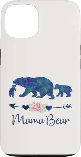 Vista 7 de Teal Blue Purple Floral Mama Bear and Two Cubs White Case for iPhone 16