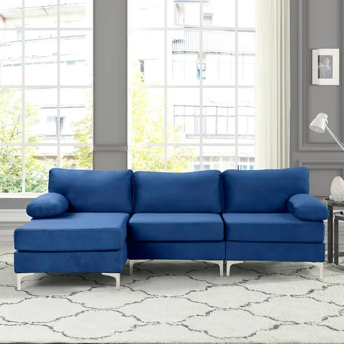 Vista 24 de Sofá modular moderno en forma de L, con diván extra ancho y patas doradas Gris