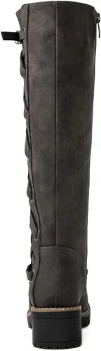 Vista 5 de GLOBALWIN Women's Strappy Motorcycle Knee High Boots, Wide Calf Riding Boots Back Lace Up Fall Winter Fashion Knee High Boots For Women