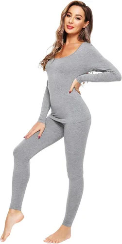 Vista 3 de WiWi Conjunto de pijama de viscosa suave de bambú para mujer, ropa interior térmica larga, súper cálida, capa base, pantalones de pijama S-3X