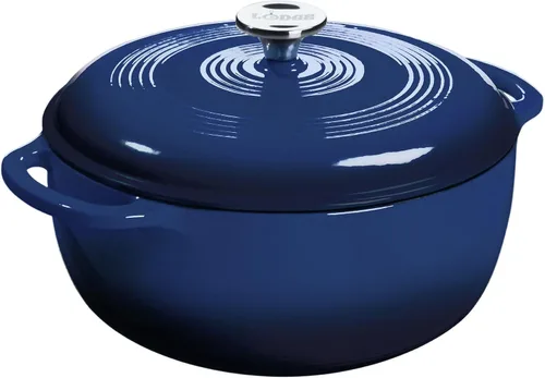Vista 26 de Lodge - Horno holandés de hierro fundido esmaltado de 6 cuartos de galón con tapa – Asas duales – Apto para horno hasta 500° F o en estufa - Úselo