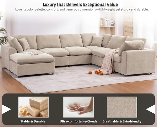 Vista 4 de Sofá modular de gran tamaño, sofá esquinero grande de 7 plazas, moderno sofá modular en forma de U con sofás otomanos de nube para sala de estar