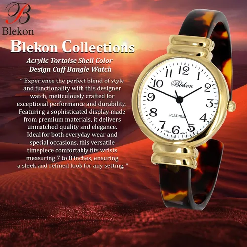 Vista 2 de Blekon Collections - Reloj de pulsera para mujer, redondo, ovalado, rectángulo, con forma de caja acrílica, diseño de concha de tortuga