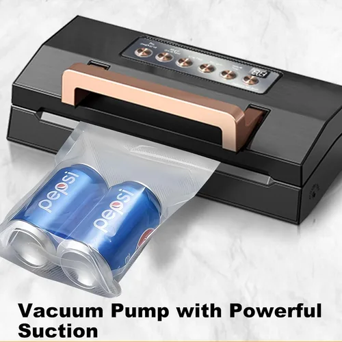 Vista 3 de Máquina automática de sellado al vacío de alimentos de acero inoxidable negro, sellador al vacío comercial para alimentos con doble sello térmico a