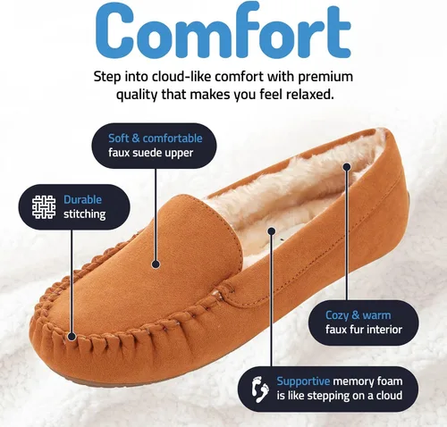 Vista 57 de Floopi Pantuflas para mujer, forro de piel sintética suave con espuma viscoelástica acogedora, pantuflas de casa para mujer con suela antideslizante