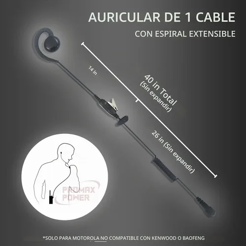 Vista 3 de PROMAXPOWER Auricular giratorio PTT de dos vías con forma de C de 1 cable para Motorola CP88, CP100, CP185, CP200D, CLS1110, CLS1410, RDM2070d