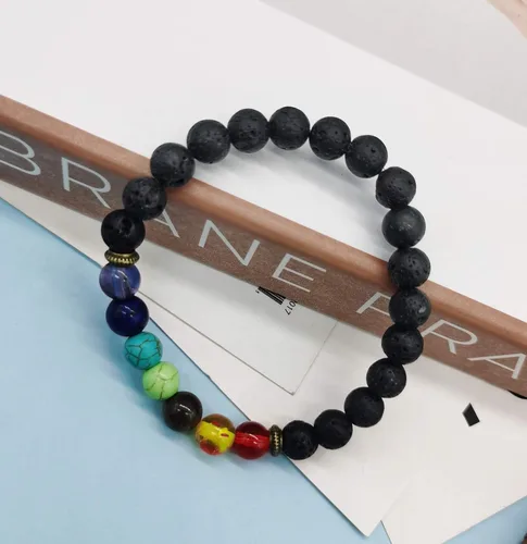 Vista 6 de CASDAN - Pulsera de piedra de lava de 0.315 pulgadas (0.315 in) para mujeres y hombres, 7 chakras, aromaterapia, difusor de aceites esenciales