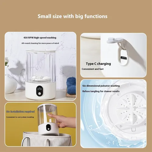 Vista 3 de Taza de lavado portátil de 4000 mAh, lavadora recargable (5.11 x 8.26 pulgadas, 1.2 L), pequeña máquina ligera para apartamentos, dormitorios
