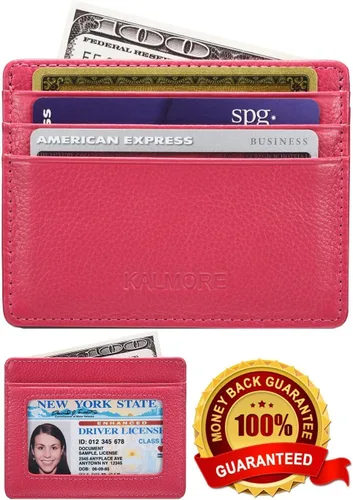 Vista 3 de KALMORE womens Credit Holder Genuine Leather Slim Minimalist Card Case Wallet, Black With Id Window