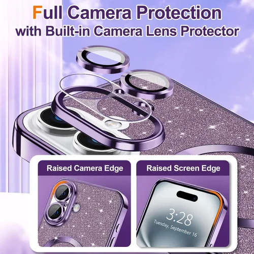 Vista 98 de Hython para iPhone 15 Plus Funda con chispas brillantes, Fundas transparentes magnéticas con protector de lente de cámara [Compatible con MagSafe]