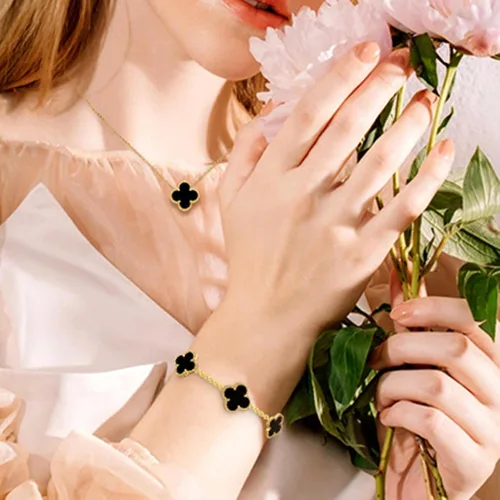 Vista 7 de 18K Gold Plated Clover Lucky Bracelet for Women WhiteBlackRedGreen Bracelets Cute Link Bracelets Jewelry Gifts Trendy for Women Teen Girls