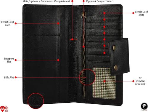 Vista 3 de Mou Meraki - Cartera larga de piel auténtica con bloqueo RFID, plegable vintage para hombre