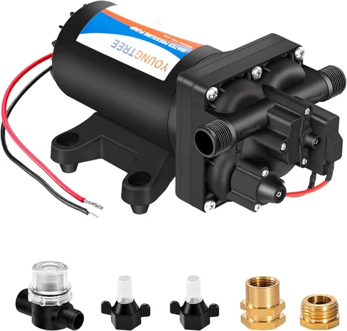 Vista 14 de YOUNGTREE Bomba de diafragma de agua de 12 V CC, 3.5 GPM, 45 PSI, bomba de presión de agua dulce autocebante de 12 voltios con interruptor