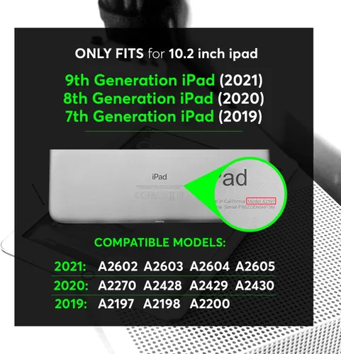 Vista 2 de HDE Funda para iPad de 9ª generación de 10.2 pulgadas para niños con protector de pantalla integrado a prueba de golpes con soporte de asa para Negro