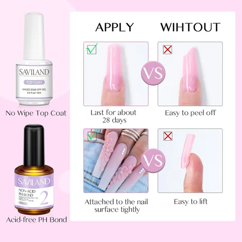 Vista 6 de Kit de uñas acrílicas SAVILAND con taladro: juego profesional de polvo acrílico de 0.5Oz transparente/blanco/rosa y líquido de 50ml con taladro