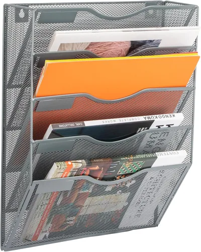 Vista 52 de EASEPRES Organizador de archivos de malla de 3 bolsillos para colgar en la pared, carpeta de papel para correo montada en la pared, organizador