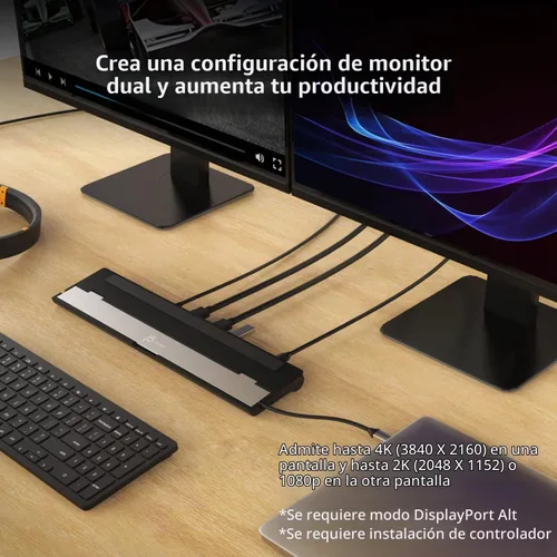 Vista 3 de j5create Estación de acoplamiento HDMI dual USB-C (10 en 1), 4K + HDMI dual
