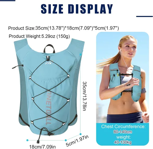 Vista 8 de Chaleco de correr para mujeres y hombres, mochila de hidratación de 6L con vejiga de agua de 2L, mochila de agua ligera para trail running, maratón