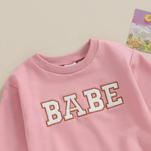 Vista 4 de BULINGNA Sudadera casual para bebé niña de otoño e invierno, letras bordadas, manga larga